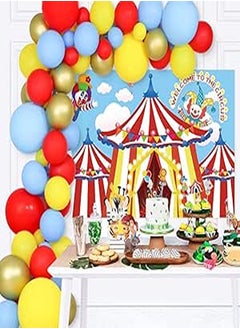 Generic 125 PCS Circus Party Decorations Set - Carnival Backdrop, Party Latex Balloon, Cupcake Topper Balloon Arch Supplies for Carnival Clown Birthday Baby Shower Graduation Photo Booth Props 