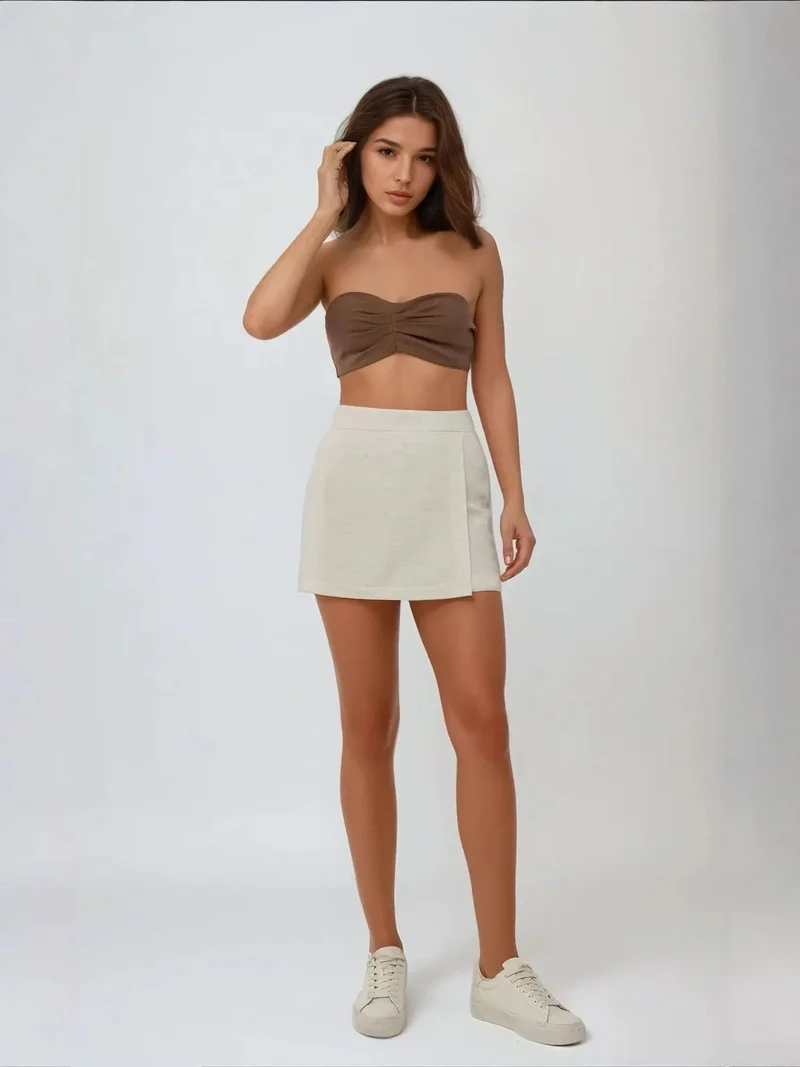 زوبعة شورت تنورة قصير بنسيج كتان