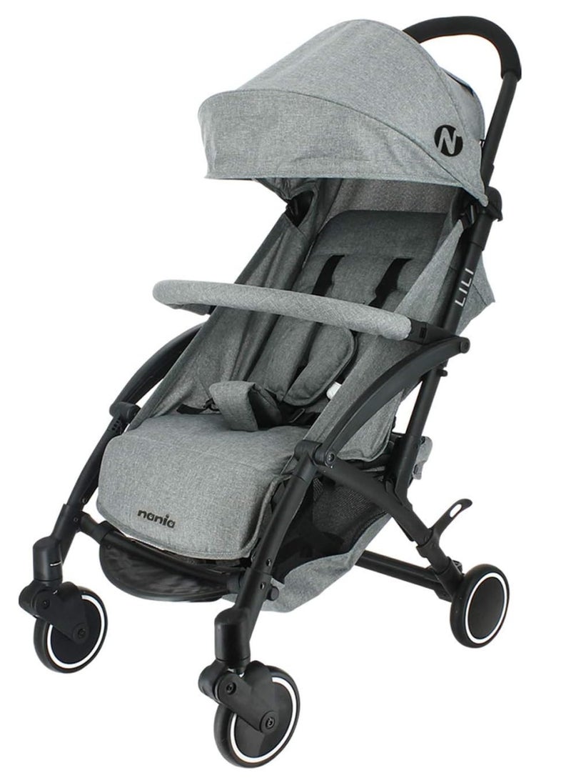 Nania - Nania LILI Compact Stroller, Grey, Aluminum, Lightweight 6KG, 0-15kg, 360° Swivel Wheels, Reclining Backrest, Compact Fold, 5-Point Harness, Sun Canopy, Storage Basket, Easy Maneuverability, from 0M+ - Image 1