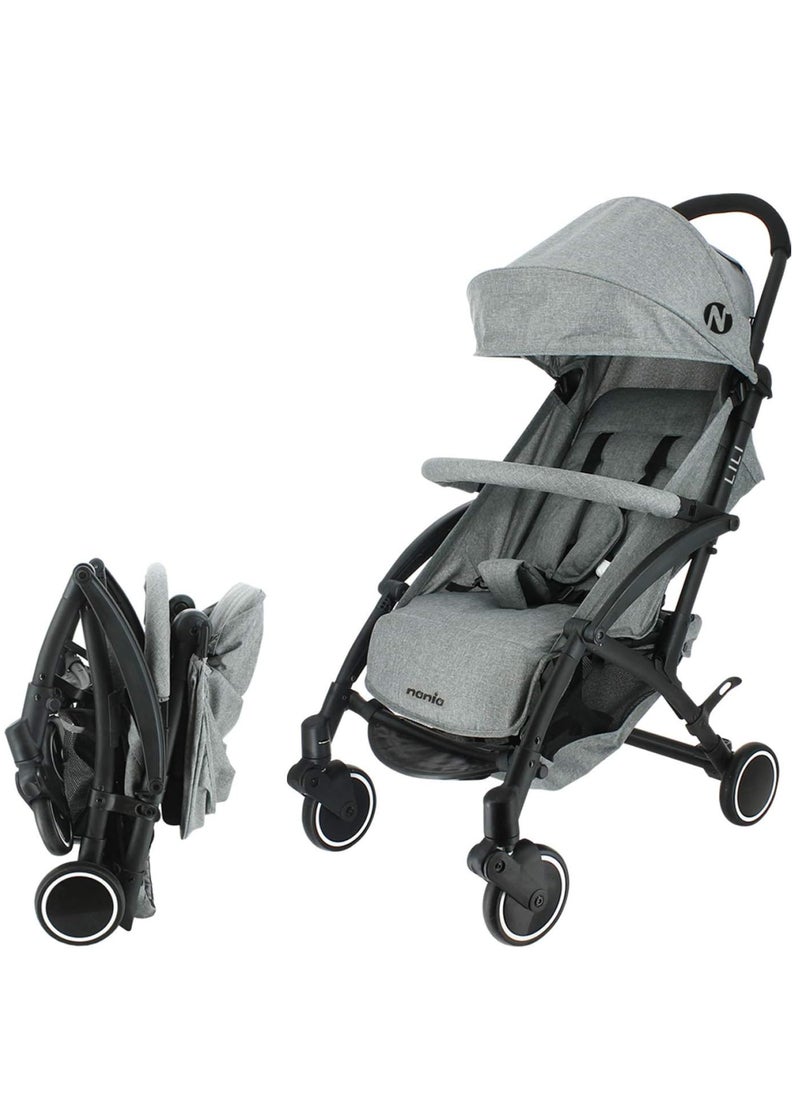 Nania - Nania LILI Compact Stroller, Grey, Aluminum, Lightweight 6KG, 0-15kg, 360° Swivel Wheels, Reclining Backrest, Compact Fold, 5-Point Harness, Sun Canopy, Storage Basket, Easy Maneuverability, from 0M+ - Image 1