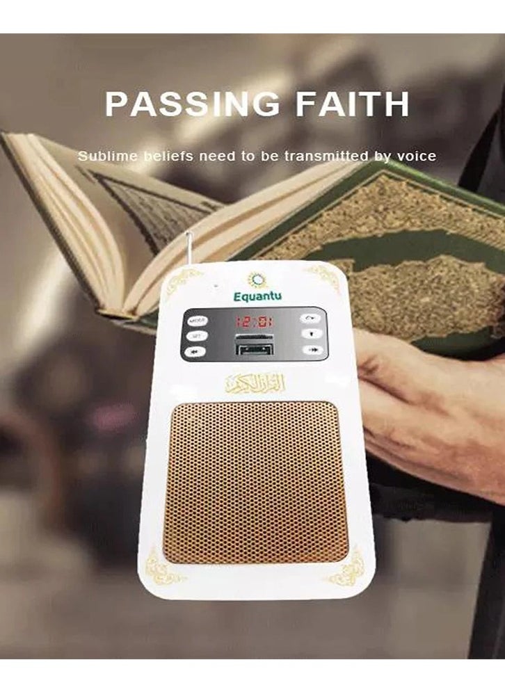 Equantu - SQ 669 Portable Bluetooth Complete Quran Speaker l Clear HIFI Loud Crystal Clear Sound with Surah Selection Feature 8 GB Memory Hands Free USB Connect Timing Function In White Color - Image 1