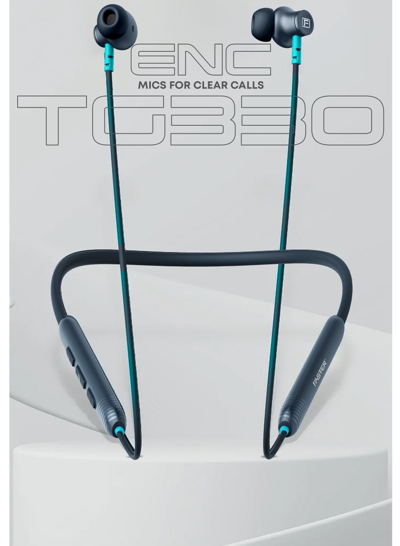 Faster Sports Neckband In-Ear Wireless Earphones - Noise Canceling Headphones with Mic - Superior Bass Earbuds with 28 Hours of Call Time - IPX4 Waterproof, Fast Charging, Magnetic Buds, and Voice Assistant - For Exercise, Gym, Music (Blue) - Image 5