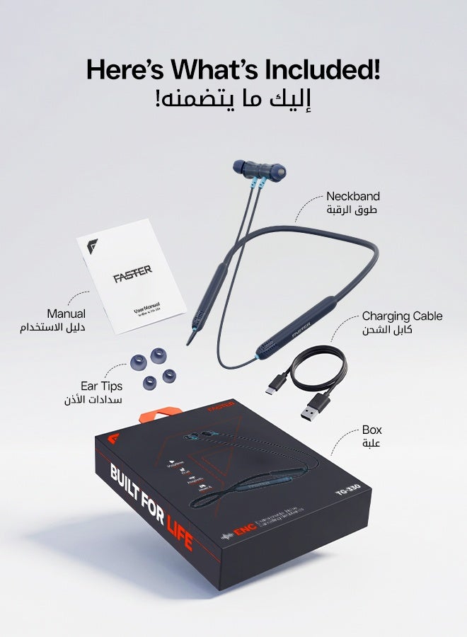 Faster Sports Neckband In-Ear Wireless Earphones - Noise Canceling Headphones with Mic - Superior Bass Earbuds with 28 Hours of Call Time - IPX4 Waterproof, Fast Charging, Magnetic Buds, and Voice Assistant - For Exercise, Gym, Music (Blue) - Image 4