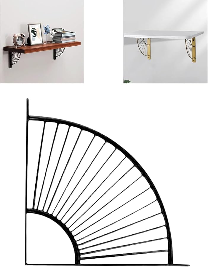 Black Fan Shaped Wall Mount Shelf Bracket Multipurpose Storage Support for Bedroom Study Living Room - Image 4