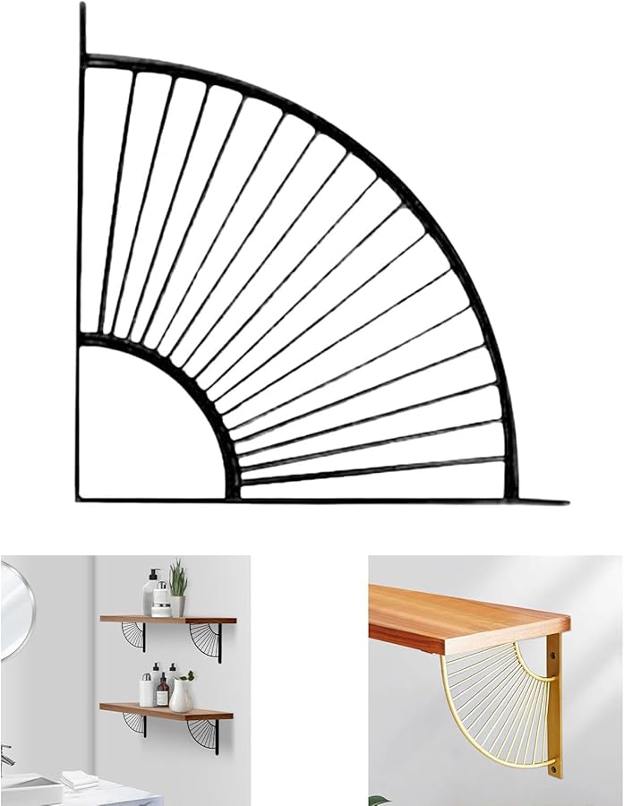 Black Fan Shaped Wall Mount Shelf Bracket Multipurpose Storage Support for Bedroom Study Living Room - Image 5