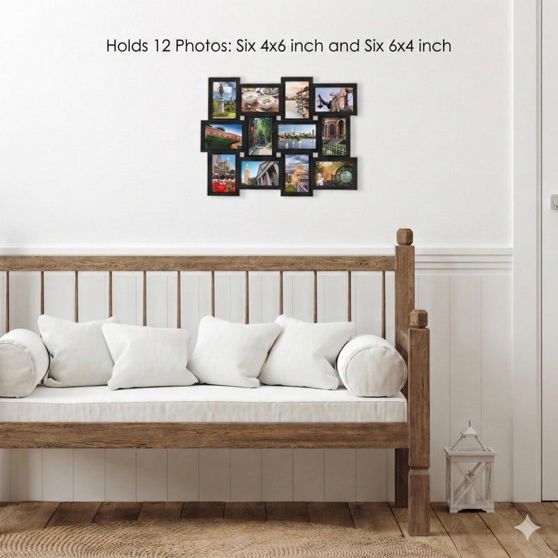 MELANNCO Collage Picture Frame for Wall, Holds 12 Photos - Six 4x6 and Six 6x4 Images, 18x23 Inch Black Plastic Frame, Hang Horizontal or Vertical, Gallery Wall Decor - Image 4