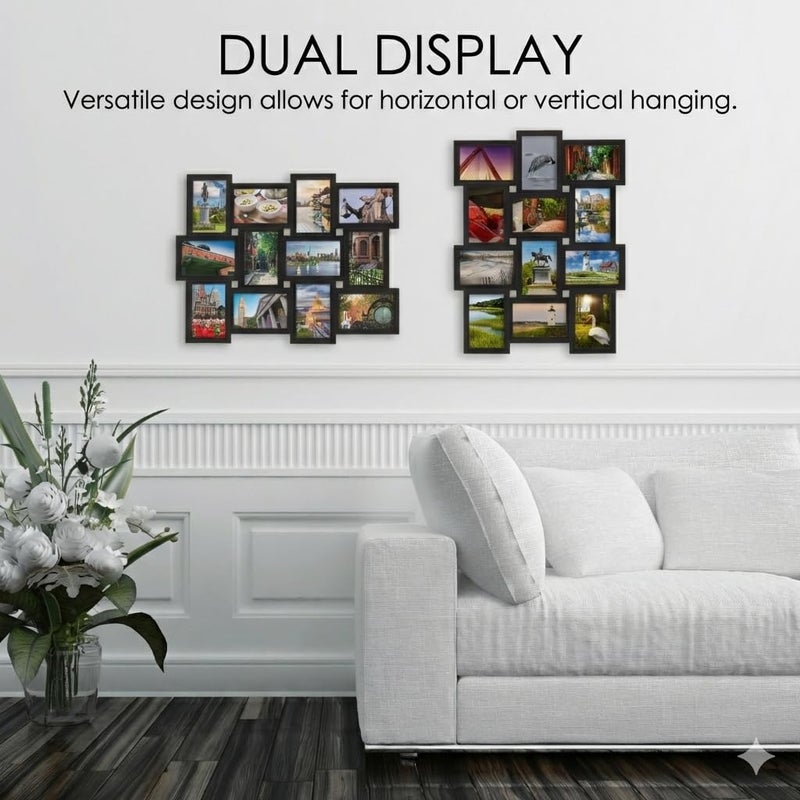 MELANNCO Collage Picture Frame for Wall, Holds 12 Photos - Six 4x6 and Six 6x4 Images, 18x23 Inch Black Plastic Frame, Hang Horizontal or Vertical, Gallery Wall Decor - Image 5