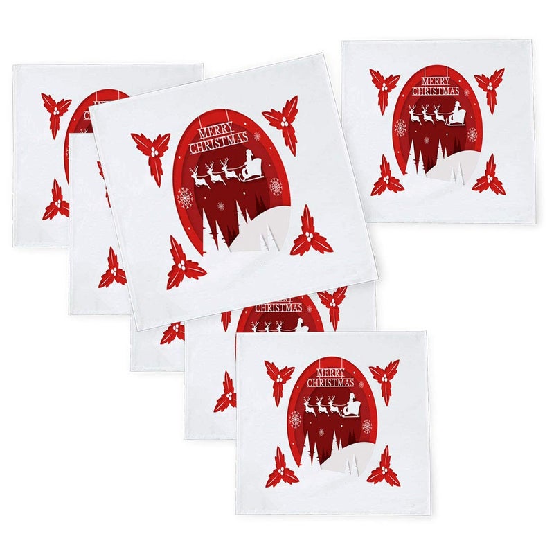 Khakee 6 Pcs Christmas Theme Tafta Silk Table Napkins 10x 10 for Xmas Decoration Christmas OrnamentsChristmas Gift npxmas12P - Image 1