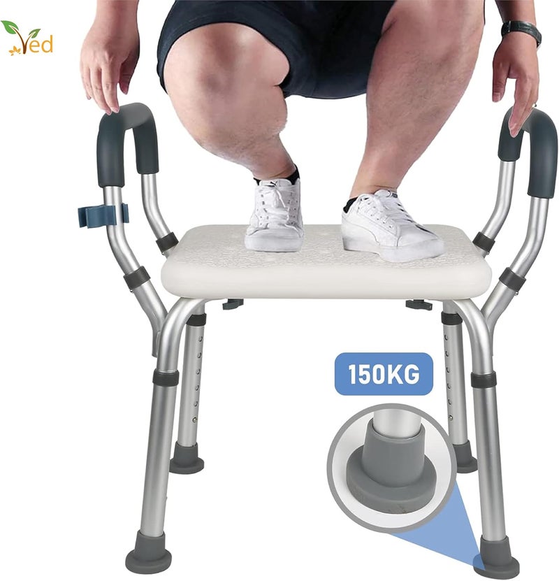 VED Shower Chair, 6 Positions Adjustable Bathtub Shower Stool with Detachable Handrails, Elderly Handicap Disabled Bathroom Non-Slip Chair Bench Seat (White, 47x54x73-83 cm) - Image 4