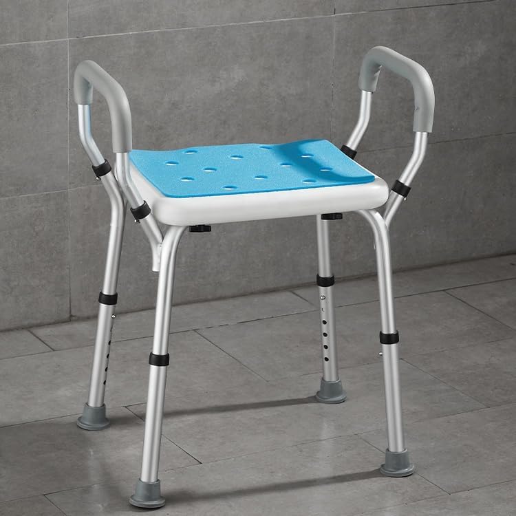 VED Shower Chair, 6 Positions Adjustable Bathtub Shower Stool with Detachable Handrails, Elderly Handicap Disabled Bathroom Non-Slip Chair Bench Seat (White, 47x54x73-83 cm) - Image 2