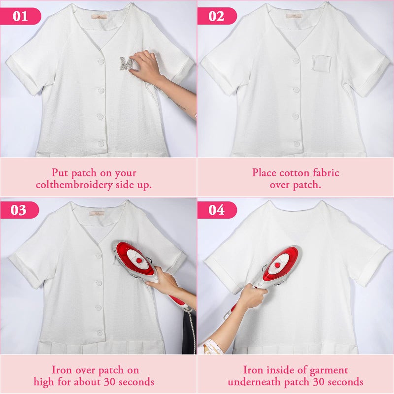 Waydress 26 Piece Rhinestone Iron on Patch A to Z Letter Appliques Adhesive White Pink Colorful Pearl Bling Patch Glitter Alphabet Embellishments for DIY Craft Supplies(Solid White) - Image 4