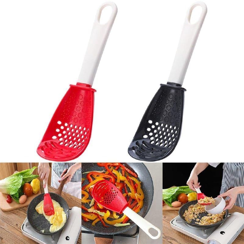 black sparrow BLACK SPARROW Multifunctional Cooking Spoon Potato Garlic Press Colander Spoon HeatResistant Skimmer Scoop Colander Strainer Grater Masher for Cooking Draining Mashing Grating  - Image 2