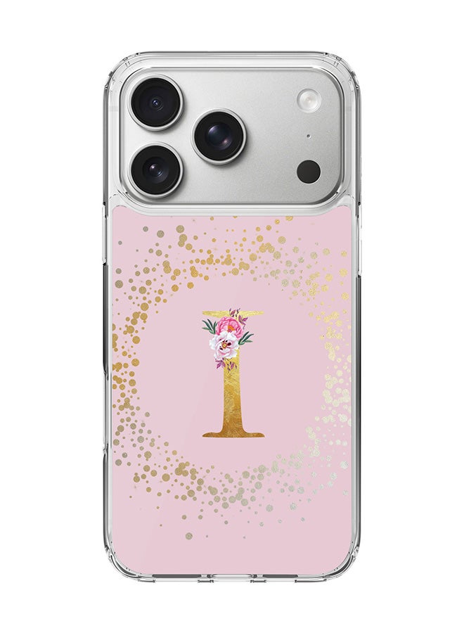 Stylizedd Classic Clear MagSafe Case for iPhone 17 Pro , Hybrid Soft Case Flexible Edges Anti Drop TPU PC Gel Thin Transparent Cover [ Designed for iPhone 17 Pro ] - Custom Monogram Initial Letter Floral Pattern Alphabet - I  (Pink )
