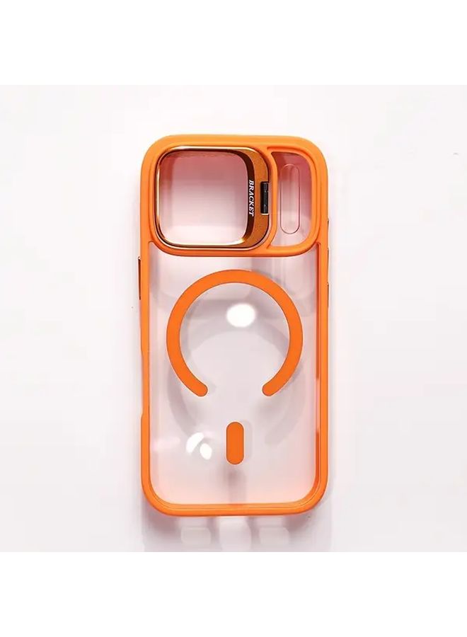 Orange Magnetic Acrylic Phone Case and Lens Protector With Stand For iPhone 17 Pro Max - Image 1