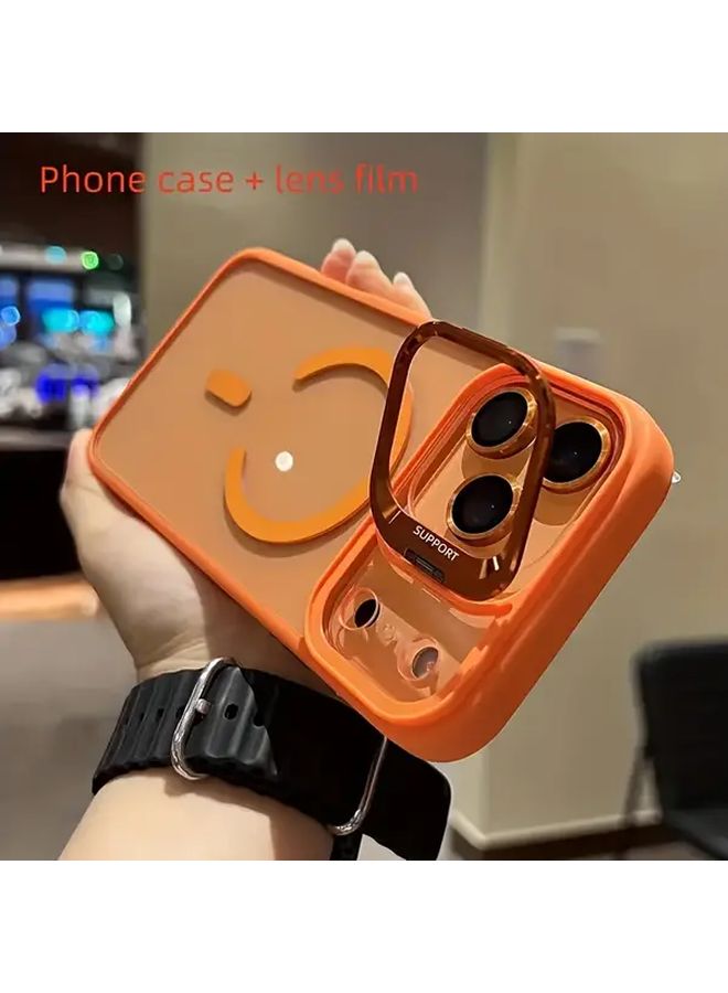 Orange Magnetic Acrylic Phone Case and Lens Protector With Stand For iPhone 17 Pro Max - Image 4
