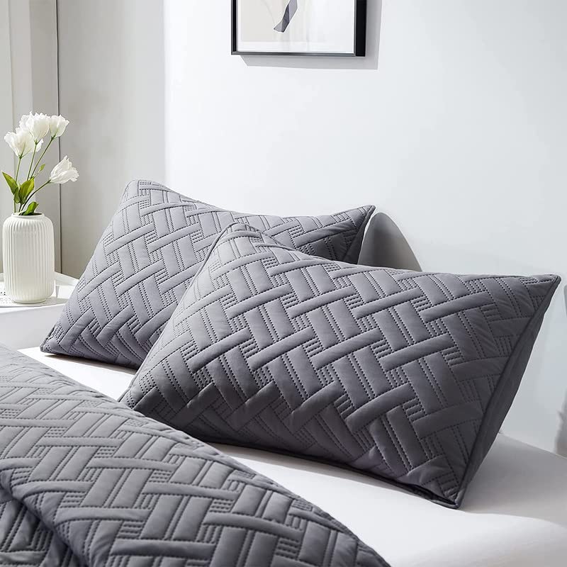 BSB HOME غطاء سرير كينج بحجم 100% قطن بتقنية فوق الصوتية 280 Tc بلون رمادي داكن مع 2 غطاء وسادة 90X100 بوصة 254X228 سم - Image 3