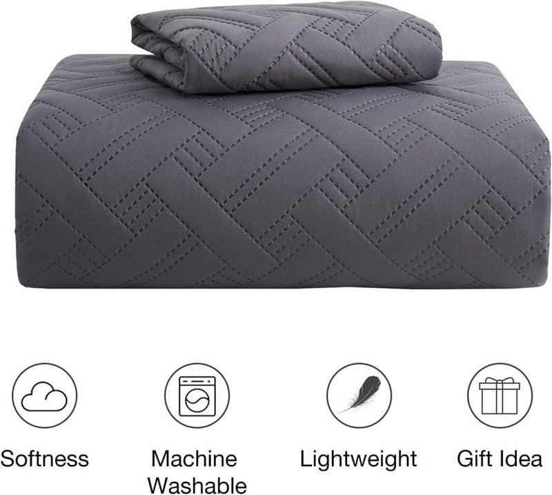 BSB HOME غطاء سرير كينج بحجم 100% قطن بتقنية فوق الصوتية 280 Tc بلون رمادي داكن مع 2 غطاء وسادة 90X100 بوصة 254X228 سم - Image 2