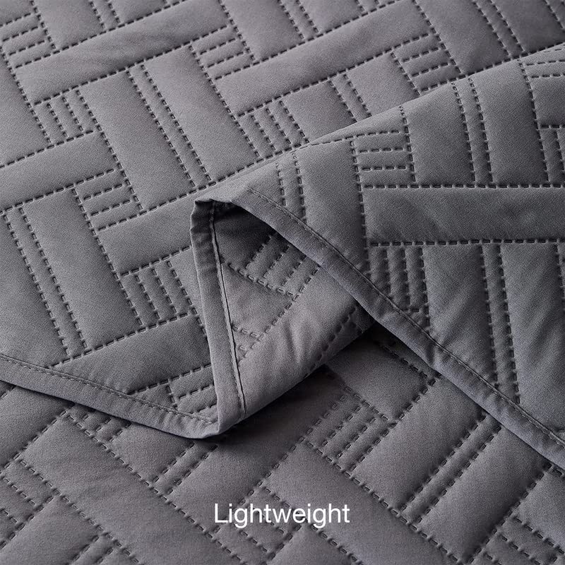 BSB HOME غطاء سرير كينج بحجم 100% قطن بتقنية فوق الصوتية 280 Tc بلون رمادي داكن مع 2 غطاء وسادة 90X100 بوصة 254X228 سم - Image 4