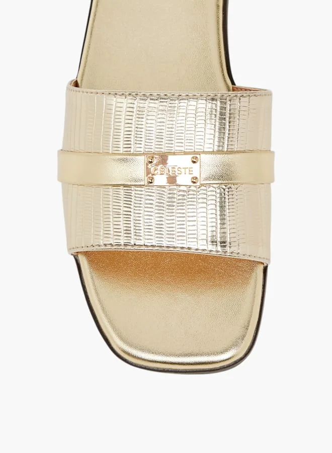 Celeste Women's Textured Slip-On Sandals with Metal Accent