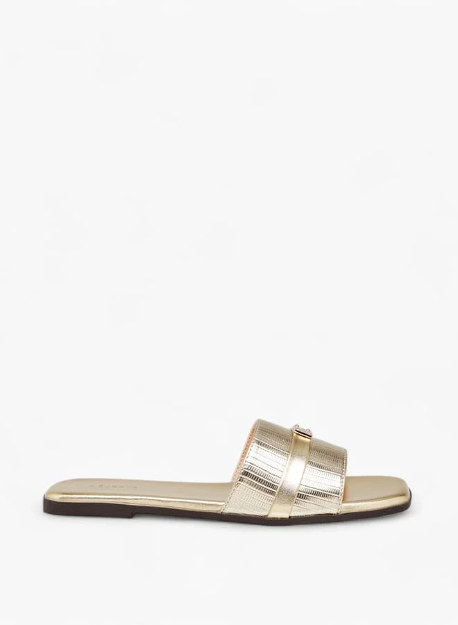 Celeste Women's Textured Slip-On Sandals with Metal Accent