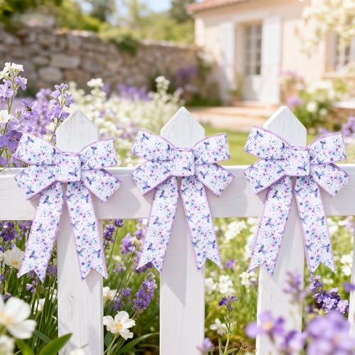 Laribbons Spring Floral Wired Ribbon with Hummingbird, 2.5 Inch x 10 Yards, Purple Flower Ribbon for Wreaths, Bows, Crafts & Home Decor - Image 5