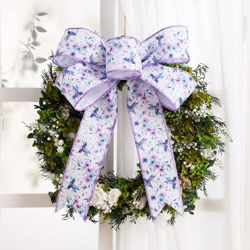Laribbons Spring Floral Wired Ribbon with Hummingbird, 2.5 Inch x 10 Yards, Purple Flower Ribbon for Wreaths, Bows, Crafts & Home Decor - Image 3