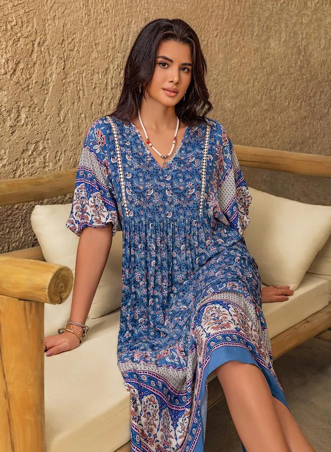 Take Two Take Two Women Blue All Over Print Midi Dress