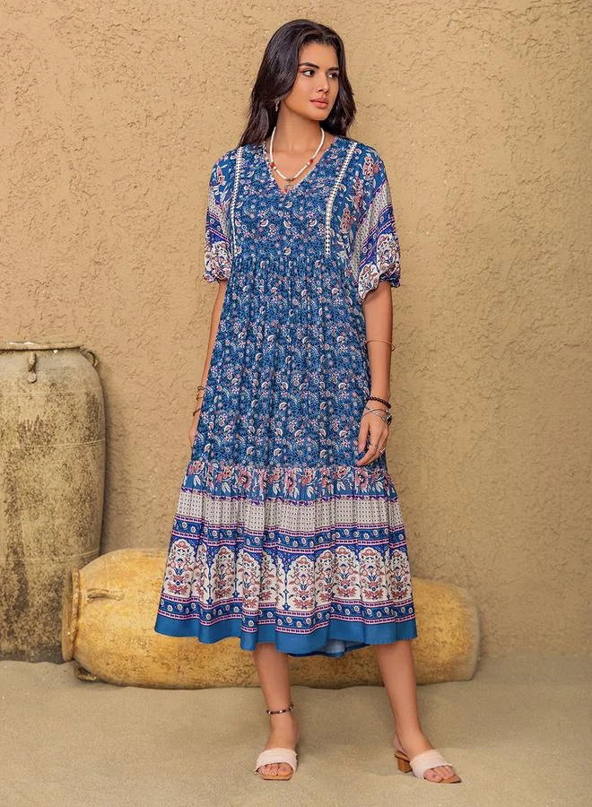 Take Two Take Two Women Blue All Over Print Midi Dress