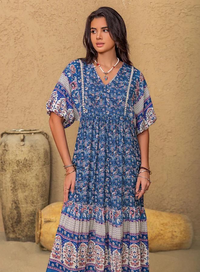 Take Two Take Two Women Blue All Over Print Midi Dress