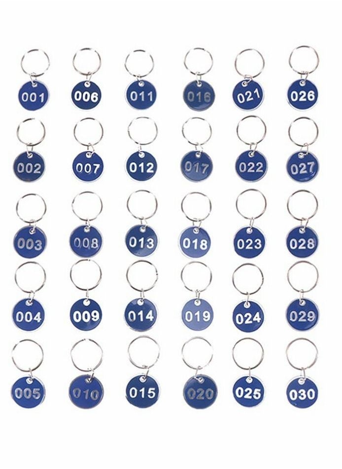 Generic 1 Set Number Key Chain Round Key Number Tags Number Key Ring ID Tags Numbers 1-30 for Dormitory Keys House Lockers (Blue)  - Image 1