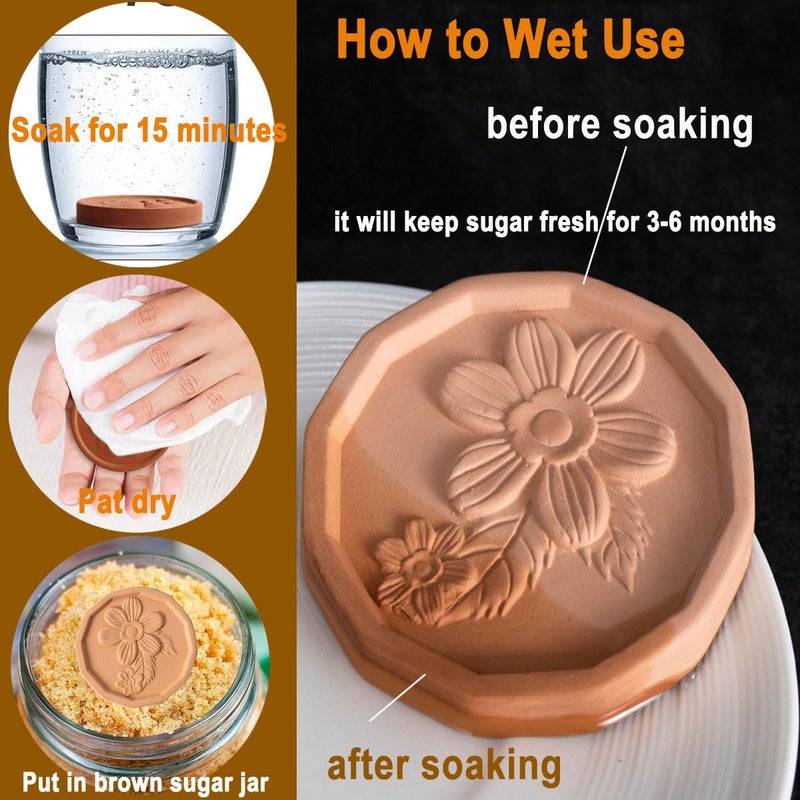 DNUZEWR Brown Sugar Saver Terracotta Brown Sugar Keeper &Softener Container Disc for Food Storage Containers Reusable & Food Safe (Flower, 2 PCS) - Image 3