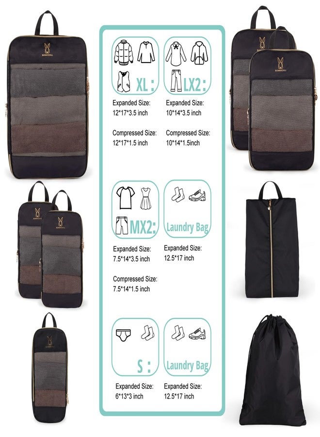 Bunnychill Expandable Compression Packing Cubes for Suitcases,8 Set Lightweight Compressible Travel Packing Organizer for Carry on Suitcase,Organizer Bags Set as Travel Essentials for Women(Black) - Image 5