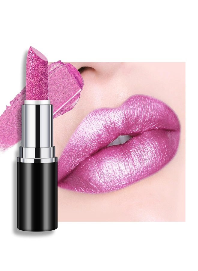 LYSdefeu Metallic Shimmer Lipstick, Hot Pink Frosted Glitter Lipstick, High Pigment Long Lasting Lip Gloss, Shiny Tint Lipgloss, Non-Sticky Cream Lip Stain, Thanksgiving Lip Makeup for Women Mom - Image 1