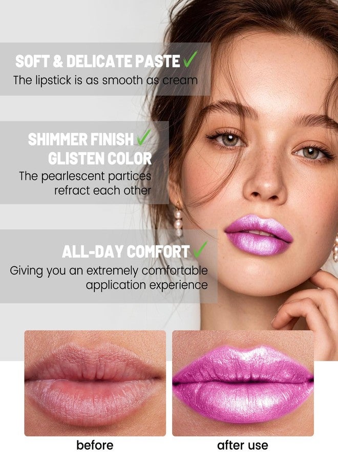 LYSdefeu Metallic Shimmer Lipstick, Hot Pink Frosted Glitter Lipstick, High Pigment Long Lasting Lip Gloss, Shiny Tint Lipgloss, Non-Sticky Cream Lip Stain, Thanksgiving Lip Makeup for Women Mom - Image 3