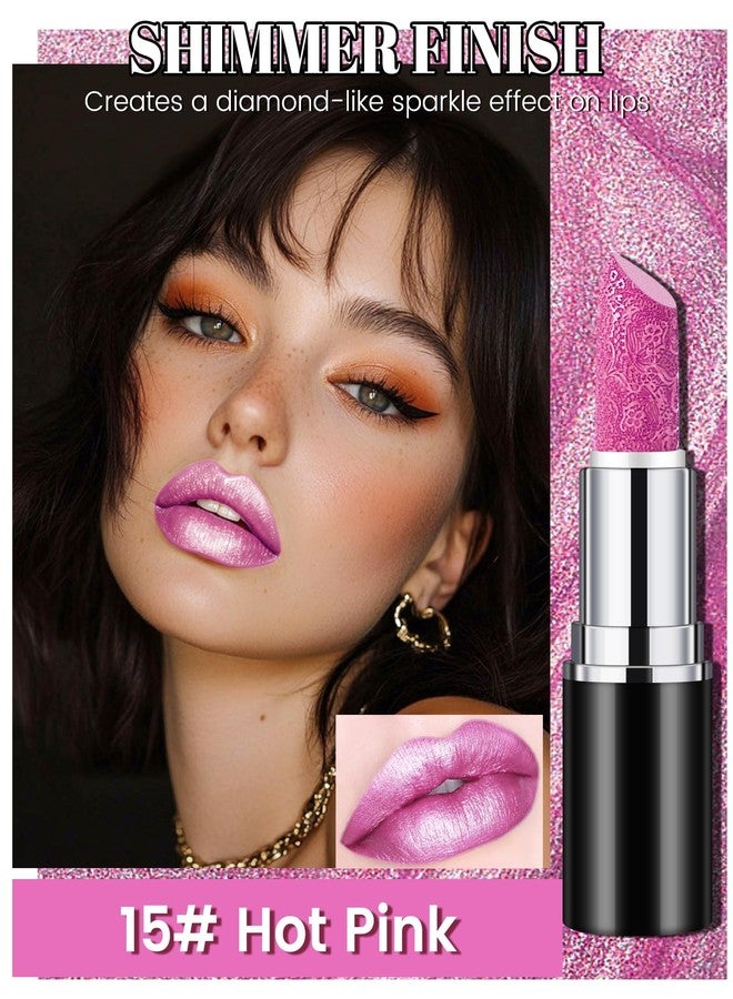 LYSdefeu Metallic Shimmer Lipstick, Hot Pink Frosted Glitter Lipstick, High Pigment Long Lasting Lip Gloss, Shiny Tint Lipgloss, Non-Sticky Cream Lip Stain, Thanksgiving Lip Makeup for Women Mom - Image 2