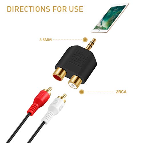 Oxsubor 3.5mm to RCA Splitter Adapter Gold Plated 3.5mm Male Stereo to 2 RCA Female Jack Y Plug Audio Converter (2 Pack) - Image 2
