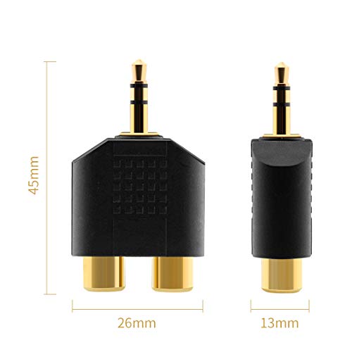Oxsubor 3.5mm to RCA Splitter Adapter Gold Plated 3.5mm Male Stereo to 2 RCA Female Jack Y Plug Audio Converter (2 Pack) - Image 4