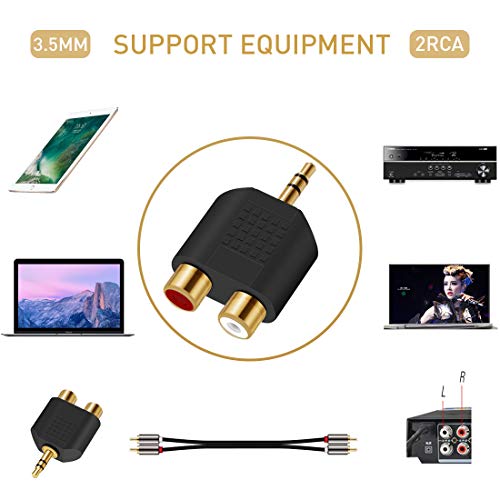 Oxsubor 3.5mm to RCA Splitter Adapter Gold Plated 3.5mm Male Stereo to 2 RCA Female Jack Y Plug Audio Converter (2 Pack) - Image 3