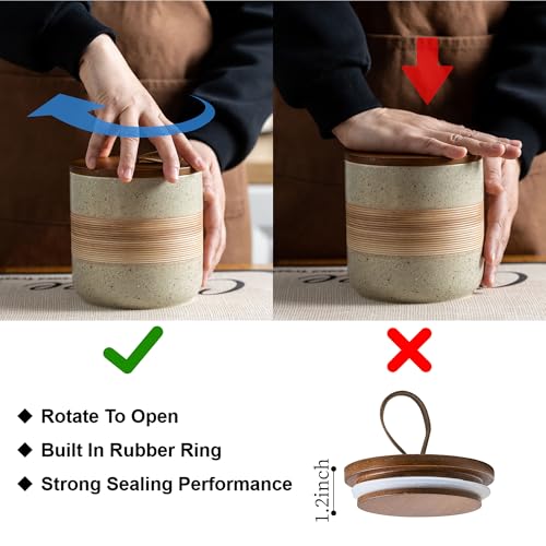 Miamolo Small Ceramic Jar with Lid, Coffee Canister Coffee Container Kitchen Food Storage Jars for Spice Sugar Tea Bag, Stackable Decorative Jars for Countertop, 5 fl.oz - Image 3
