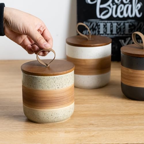 Miamolo Small Ceramic Jar with Lid, Coffee Canister Coffee Container Kitchen Food Storage Jars for Spice Sugar Tea Bag, Stackable Decorative Jars for Countertop, 5 fl.oz - Image 4