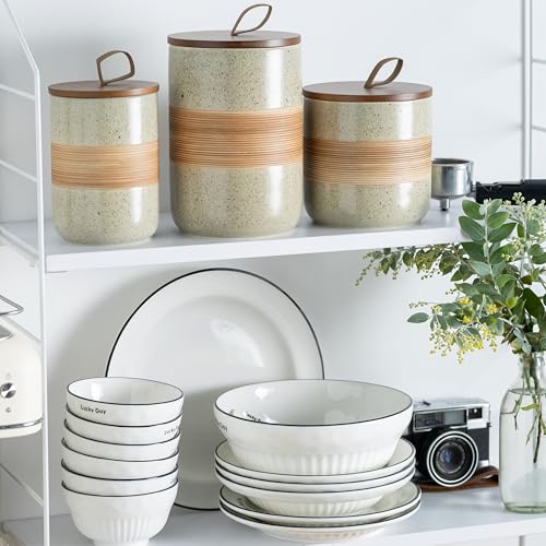 Miamolo Small Ceramic Jar with Lid, Coffee Canister Coffee Container Kitchen Food Storage Jars for Spice Sugar Tea Bag, Stackable Decorative Jars for Countertop, 5 fl.oz - Image 5