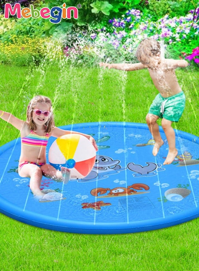 MEBEGIN Inflatable Splash Pad, Kiddie Pool with Colorful Animal Patterns, Thickened Anti-slip Sprinkler Pad for Kids and Pets, Adjustable Water Spray Height, Easy to Transport and Store, Perfect for Playing in Garden, Backyard, Water Party and Outdoor Beach Games, 100*100cm - Image 4