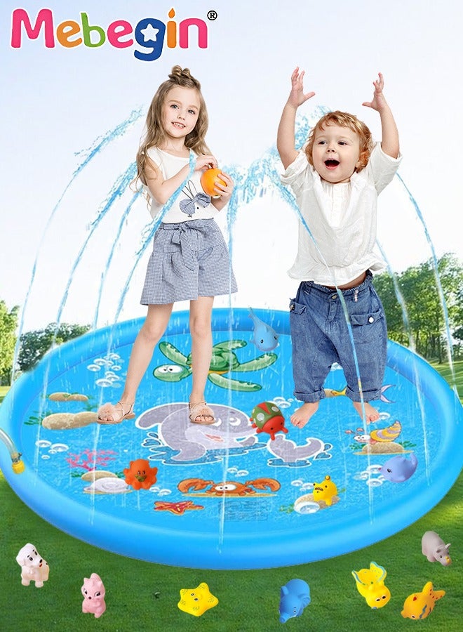 MEBEGIN Inflatable Splash Pad, Kiddie Pool with Colorful Animal Patterns, Thickened Anti-slip Sprinkler Pad for Kids and Pets, Adjustable Water Spray Height, Easy to Transport and Store, Perfect for Playing in Garden, Backyard, Water Party and Outdoor Beach Games, 100*100cm - Image 1