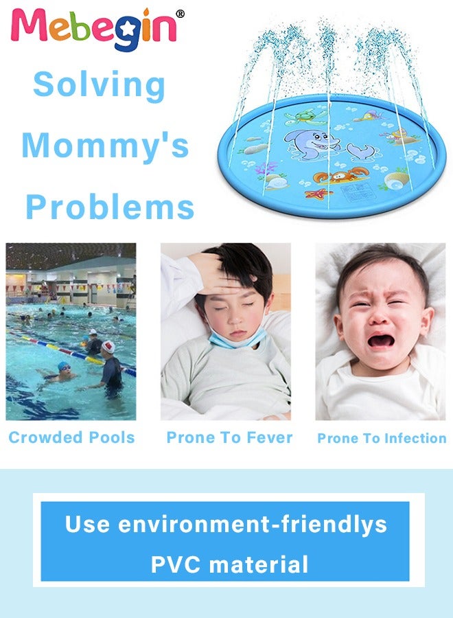 MEBEGIN Inflatable Splash Pad, Kiddie Pool with Colorful Animal Patterns, Thickened Anti-slip Sprinkler Pad for Kids and Pets, Adjustable Water Spray Height, Easy to Transport and Store, Perfect for Playing in Garden, Backyard, Water Party and Outdoor Beach Games, 100*100cm - Image 5