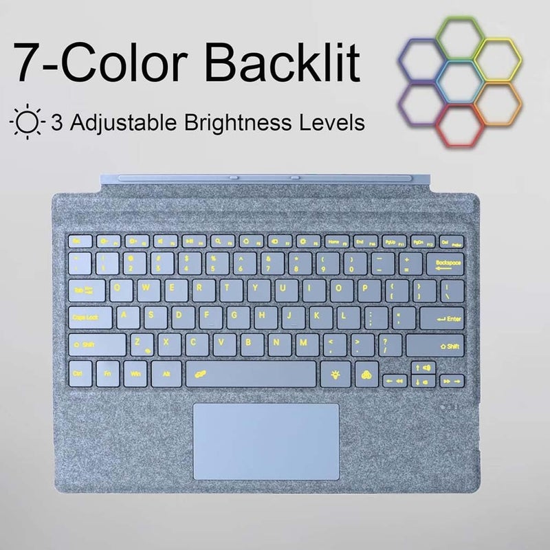 TECPHILE Bluetooth Micro Soft Keyboard for Surface Pro 7 Plus (2021) /Pro 7 (2019) /Pro 6 /Pro 5 /Pro 4 /Pro 3, 7-Colors Backlit, Smart Large Touchpad, Magnetic Attachment, Long Battery Life - Image 4