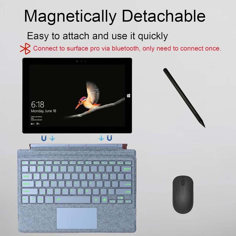 TECPHILE Bluetooth Micro Soft Keyboard for Surface Pro 7 Plus (2021) /Pro 7 (2019) /Pro 6 /Pro 5 /Pro 4 /Pro 3, 7-Colors Backlit, Smart Large Touchpad, Magnetic Attachment, Long Battery Life - Image 3