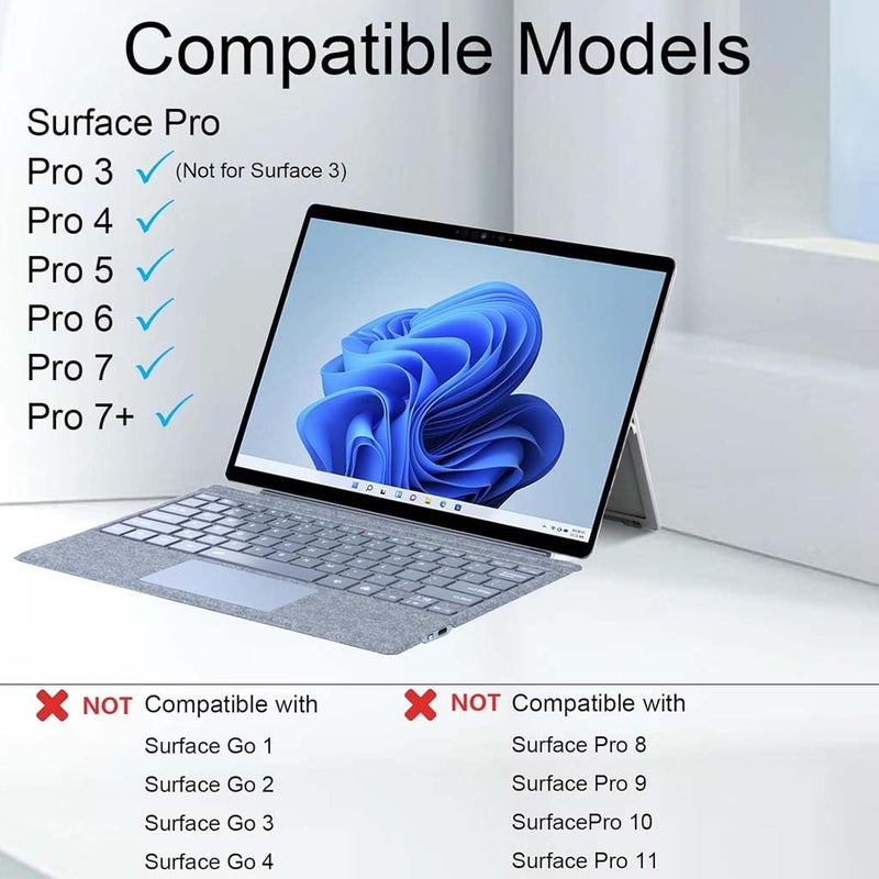 TECPHILE Bluetooth Micro Soft Keyboard for Surface Pro 7 Plus (2021) /Pro 7 (2019) /Pro 6 /Pro 5 /Pro 4 /Pro 3, 7-Colors Backlit, Smart Large Touchpad, Magnetic Attachment, Long Battery Life - Image 2