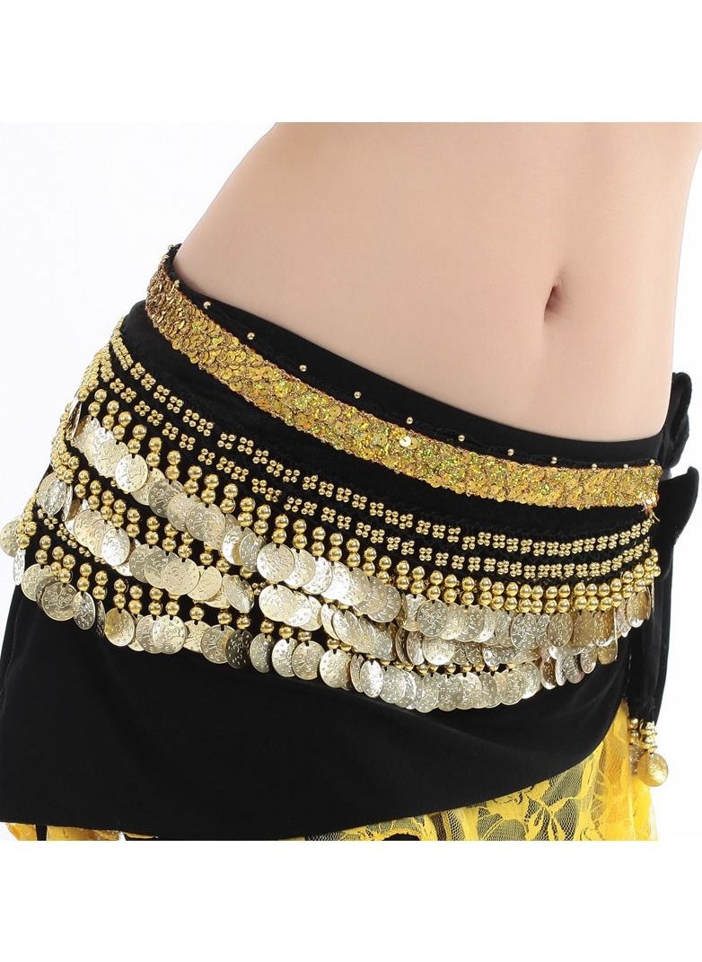 DUNISO - Women's Belly Dancing Belt Colorful Dance Waist Chain Belly Dance Hip Scarf Belt With Coins - Image 1