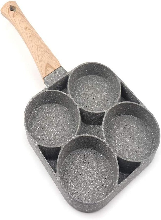 Whimsical 4-Cup Non Stick Egg Frying Pan, Omelette Pan Egg Pan Pancake,Aluminium Alloy Fried Egg Cooker Skillet with Wood Handle - Image 1