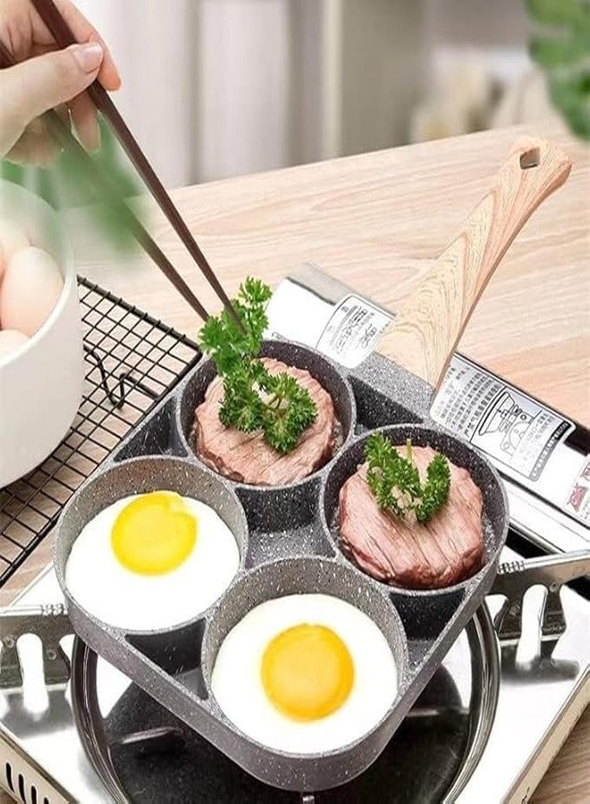 Whimsical 4-Cup Non Stick Egg Frying Pan, Omelette Pan Egg Pan Pancake,Aluminium Alloy Fried Egg Cooker Skillet with Wood Handle - Image 3